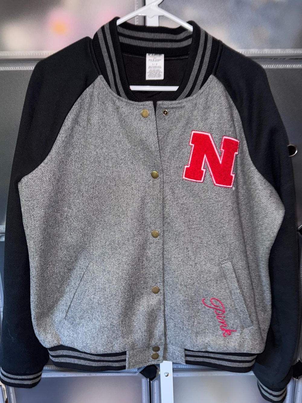 PINK Victoria's Secret x 5th 8 Ocean Nebraska Cornhuskers Varsity Jacket L - Picture 2 of 14